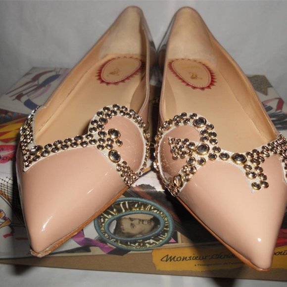 Christian Louboutin PIGALOVE 20ANS Patent Leather Crystal Flat Shoes - Picture 8 of 12